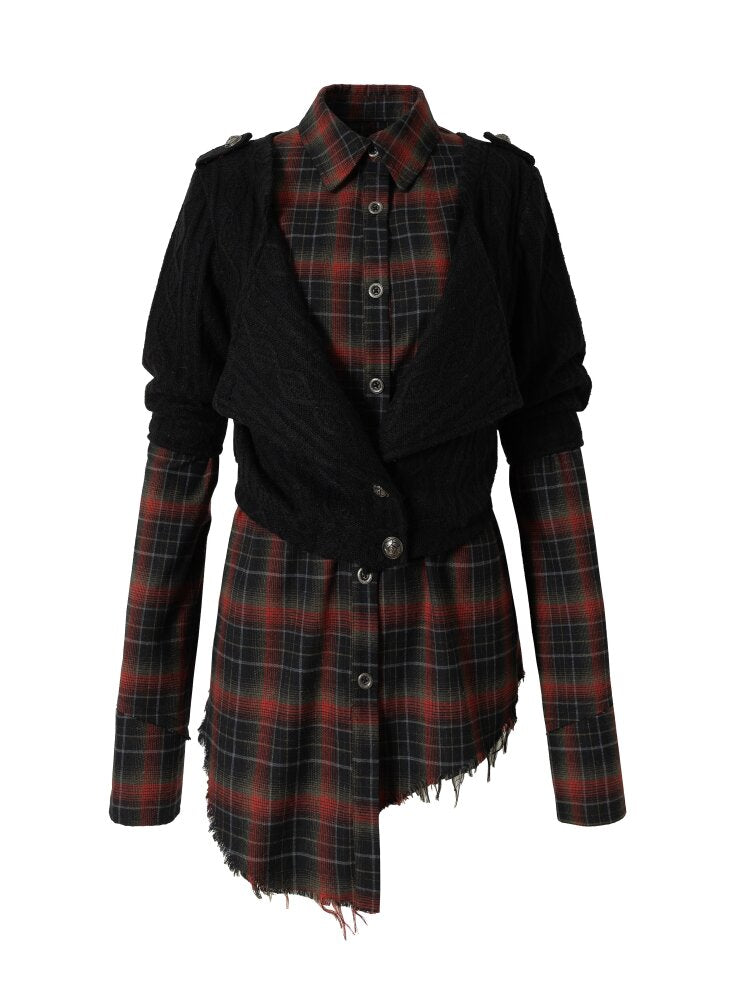 Check Knit Fake Two Piece Shirt【s0000015547】