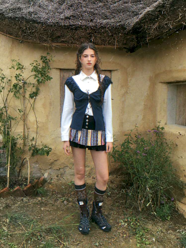 Blue Plaid Polka Dot Long Shirt【s0000014902】