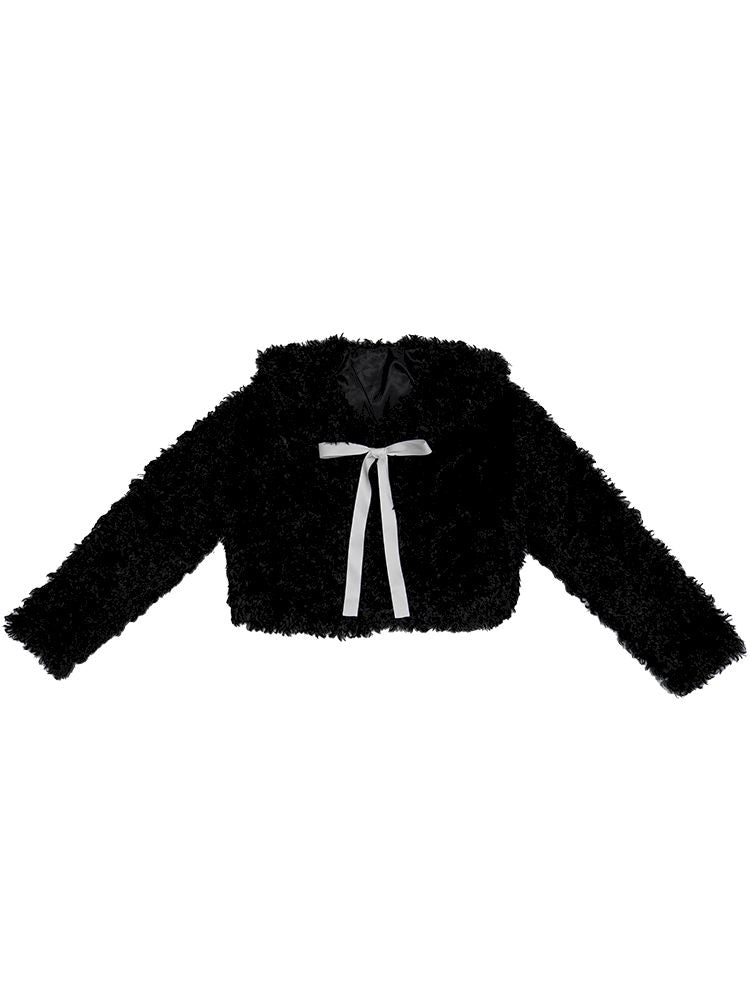 Bow Short Plush Jacket [S0000010885]