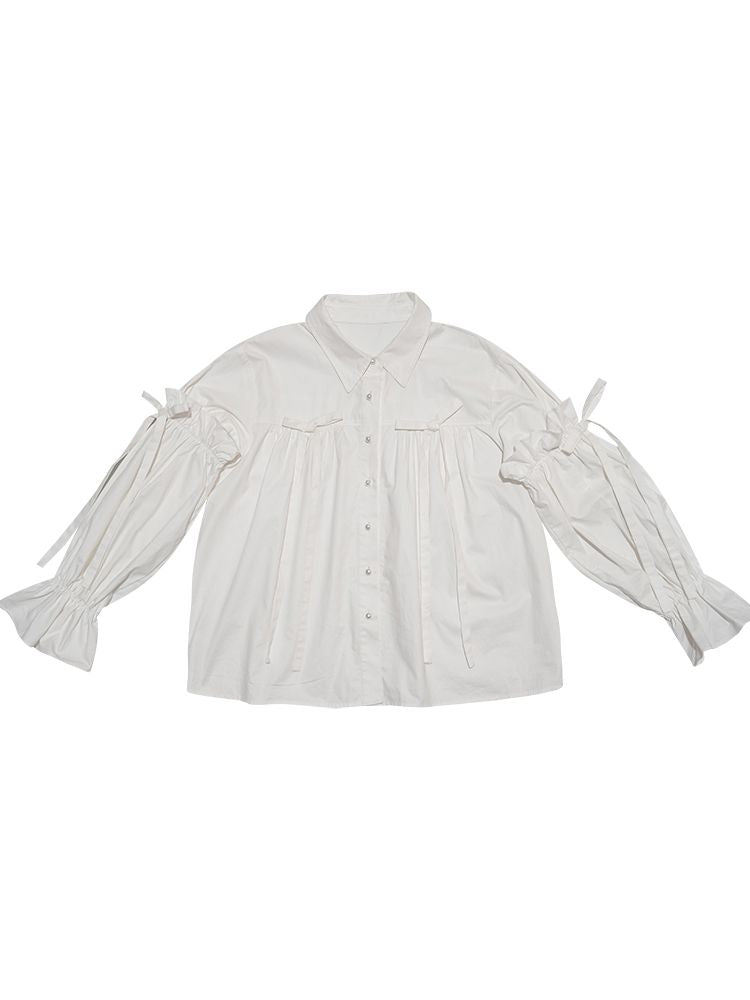 Bubble Sleeve Loose Long Sleeve Shirt [S0000010888]