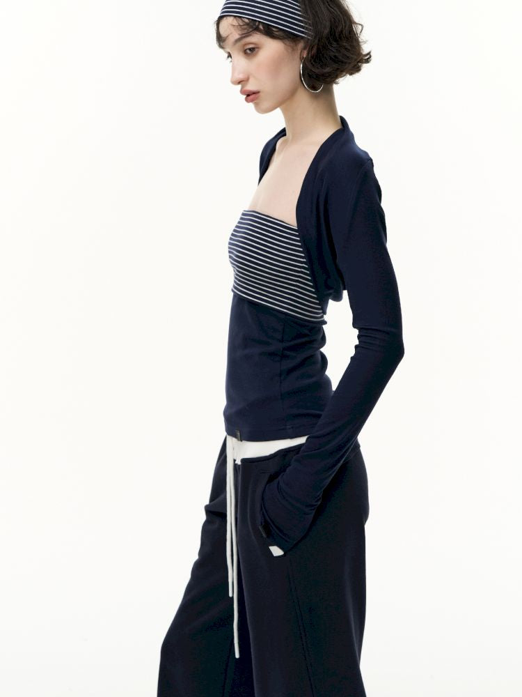 Striped bustier short skirt suit【s0000013740】