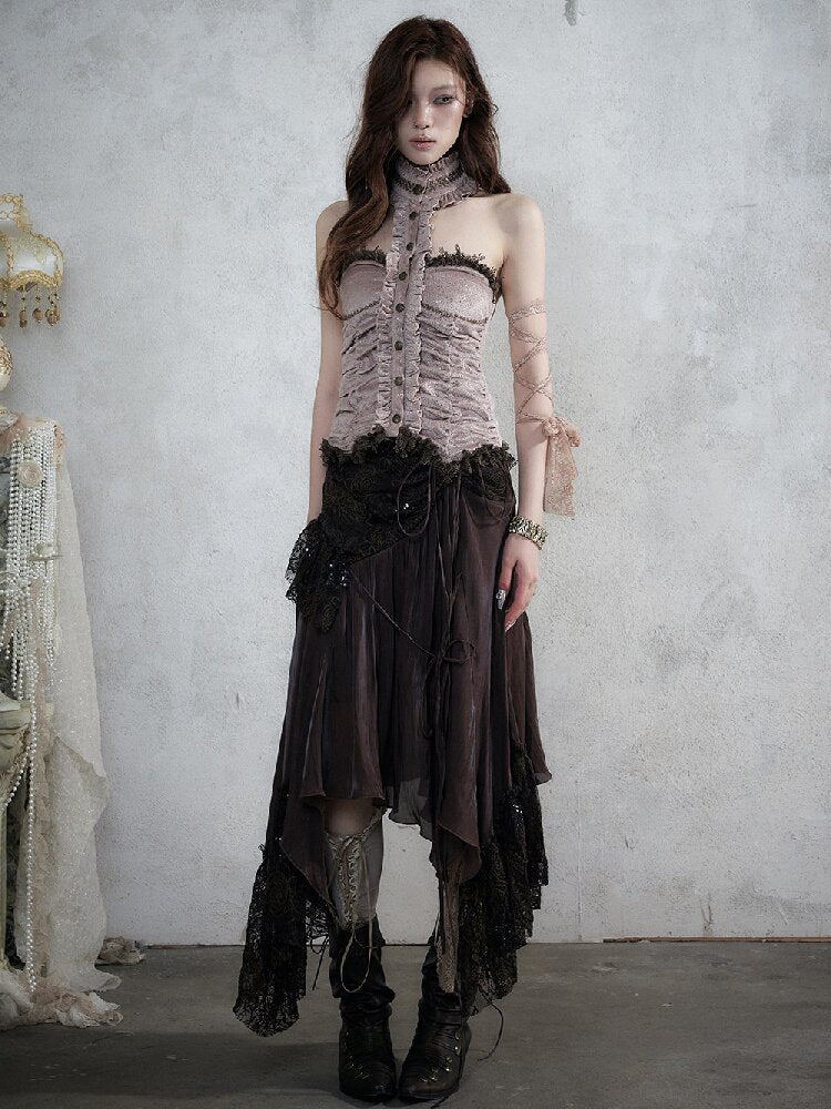 Baroque Lace Patchwork Halter Top【s0000017982】