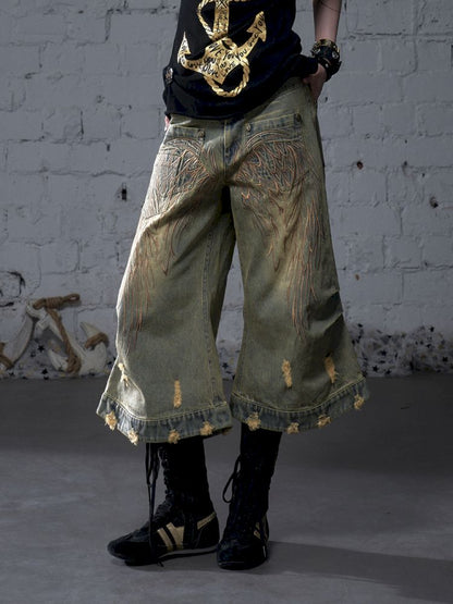 Wide-leg denim cropped pants【s0000012800】