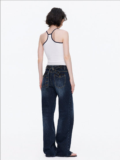 Cotton Lace Up Asymmetrical Jeans【s0000015925】