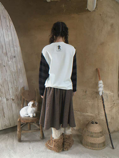 Striped Patchwork Pony Print T-Shirt【s0000014899】