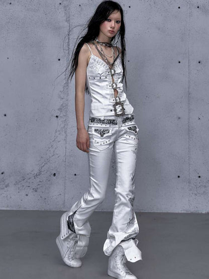 Dark Court Openwork Lace Leather Camisole【s0000014920】