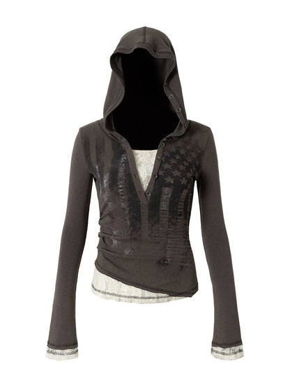 Lace Patchwork Hooded T-shirt【s0000015544】