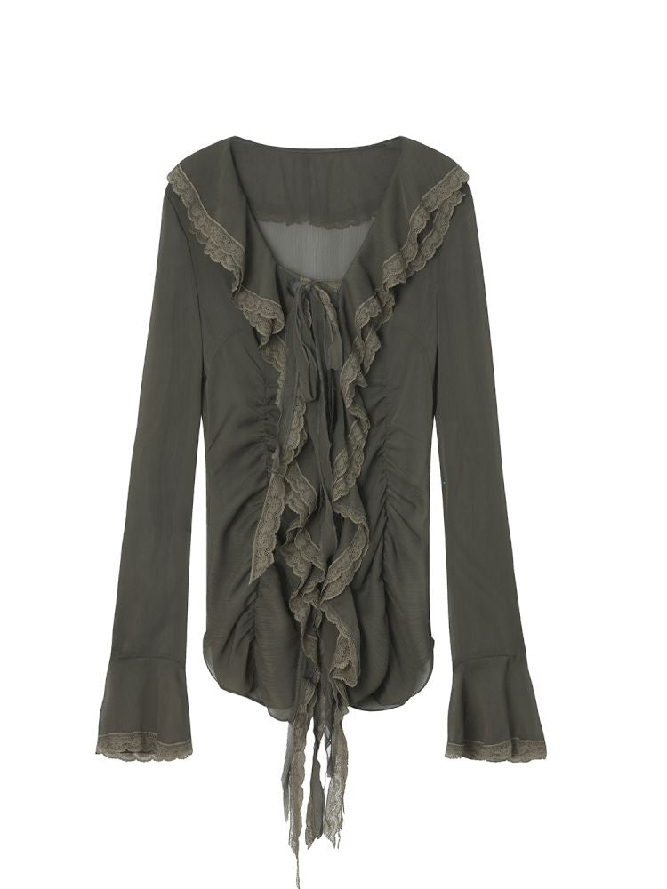 Original Textured Sheer Chiffon Blouse【s0000013908】