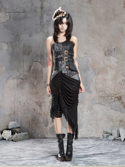 Strappy Asymmetric Cut-Out Fitted Halter Top【s0000014138】