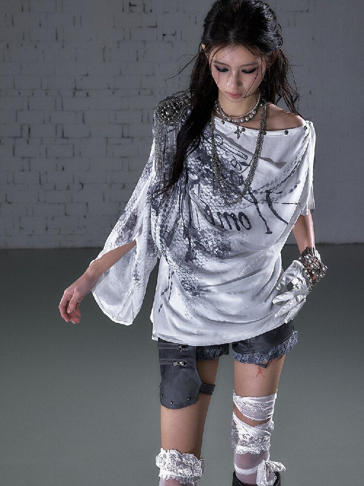 Print Chiffon Swing Collar T-Shirt【s0000016209】