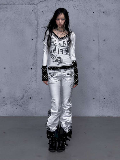 Retro Punk V-Neck Stretch T-Shirt【s0000014928】