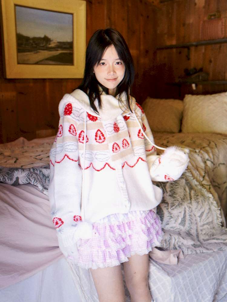 Strawberry Cake Jacquard Knit Scarf【s0000014943】