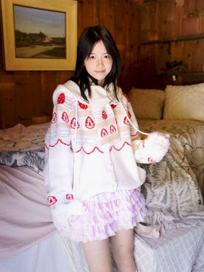 Strawberry Cake Jacquard Knit Scarf【s0000014943】