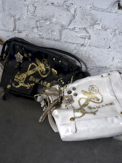 Gold foil print heavy-duty leather shoulder bag【s0000012778】