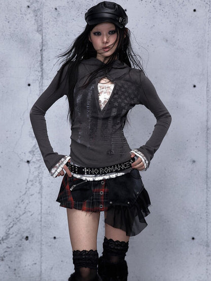 Plaid Stitching Leather Skirt【s0000015546】