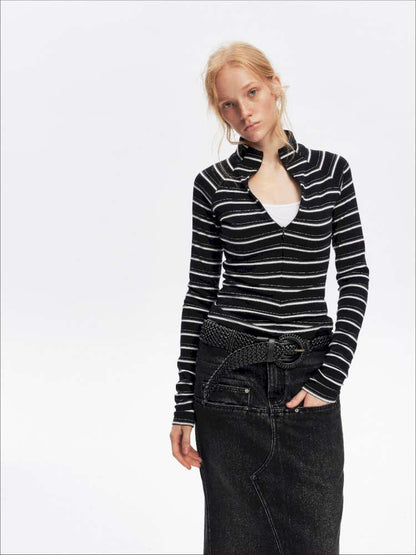 Vintage Striped Slim Knit Top【s0000015059】