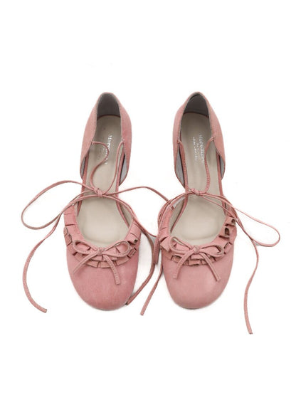 Ruffled Bow Lace Up High Heels【s0000016133】