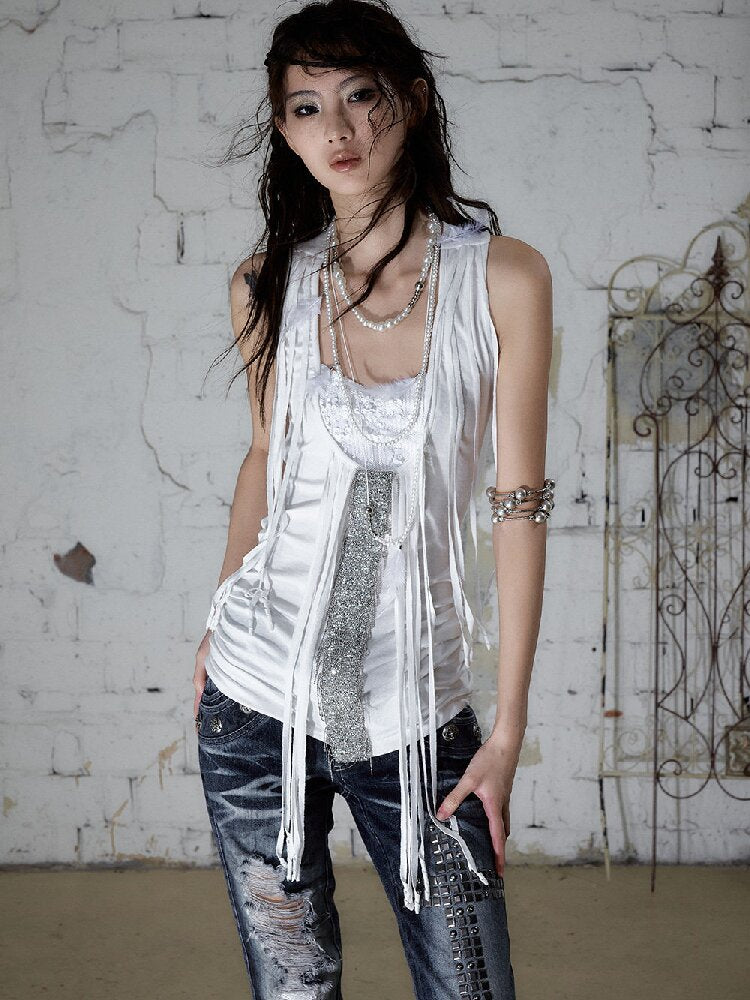 Sequins Fringed Diamond Halterneck Vest【s0000016987】