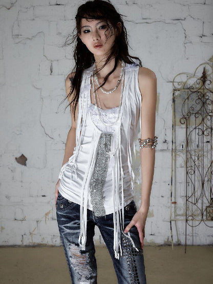 Sequins Fringed Diamond Halterneck Vest【s0000016987】