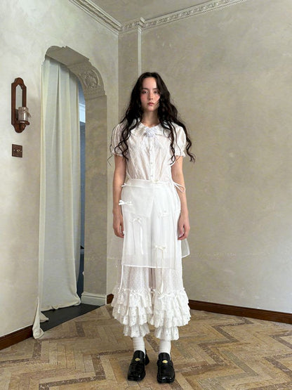 Cute bubble multi-layered lace bows pants【s0000012765】