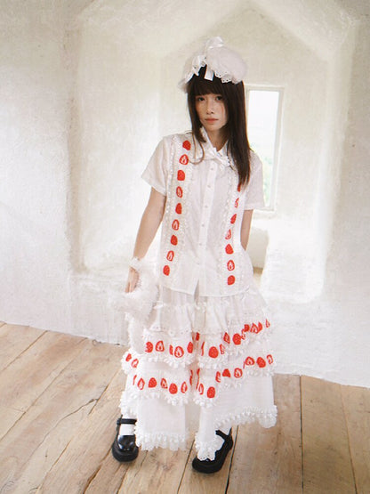 Cake Print Cut-Out Lace Bow Skirt【s0000018542】