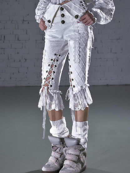 Raw Edge Lace Skinny Denim Pants【s0000016202】
