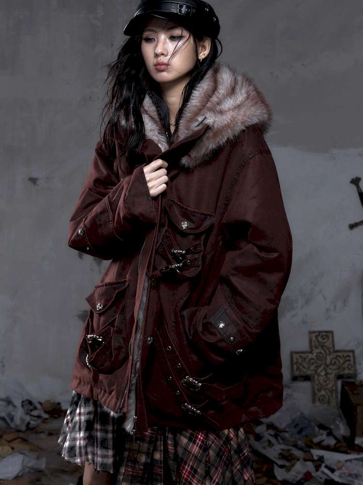 Mid-Length Fleece-Lined Cotton Jacket【s0000014475】