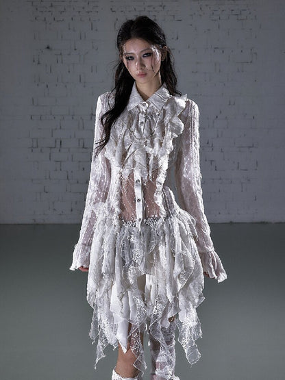 Openwork Lace Irregular Shirt Dress【s0000015941】