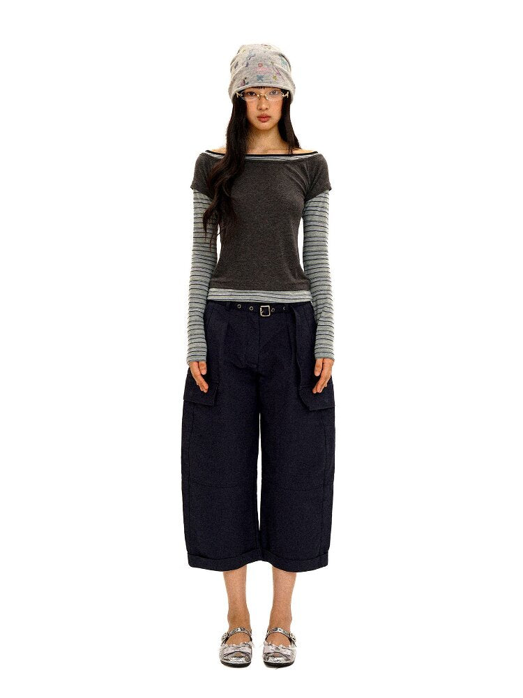Tencel Wool Stripe Contrast T-Shirt【s0000016417】