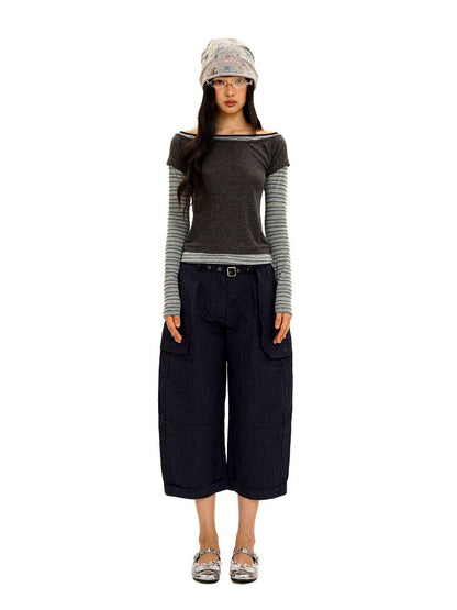 Tencel Wool Stripe Contrast T-Shirt【s0000016417】