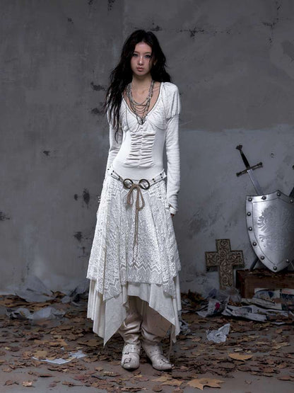 Lace Slimming Patchwork Knit Dress【s0000014467】