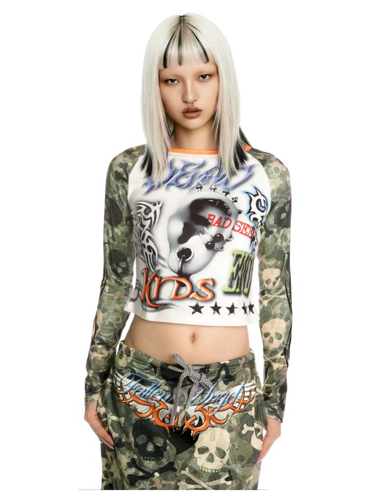 Sweet Cool Y2K Subculture Print Short Top【s0000014907