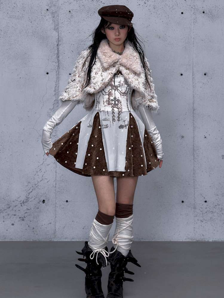 Vintage Baroque Velvet Check Dress【s0000014935】