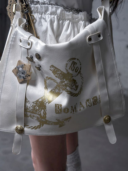 Gold foil print heavy-duty leather shoulder bag【s0000012778】