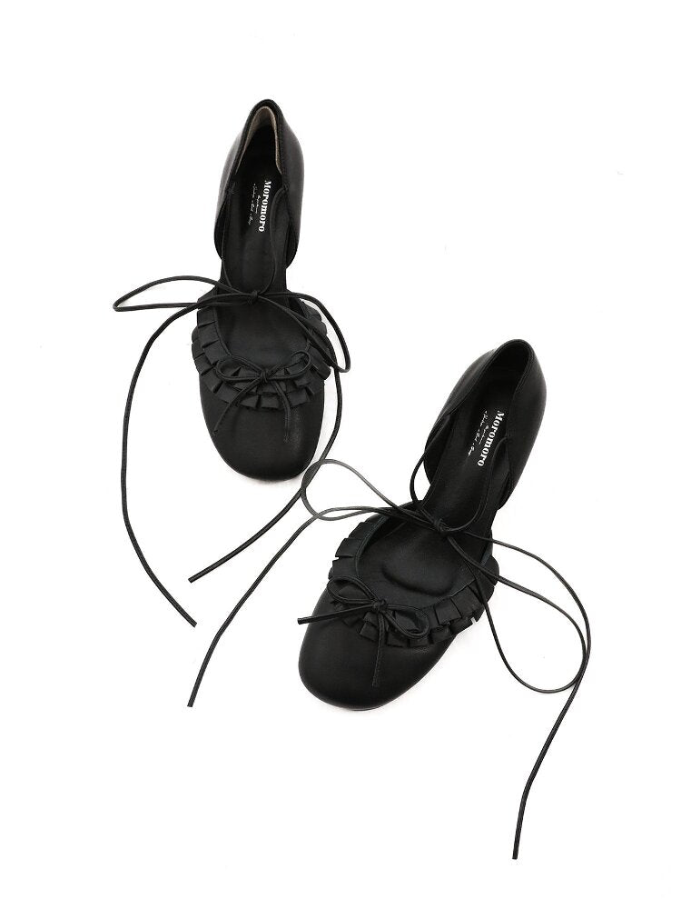Ruffled Bow Lace Up High Heels【s0000016133】