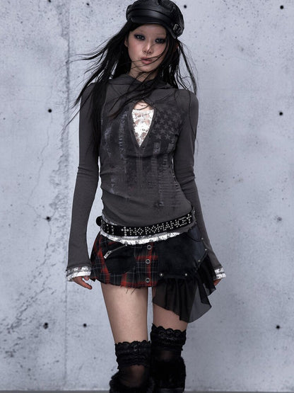 Plaid Stitching Leather Skirt【s0000015546】