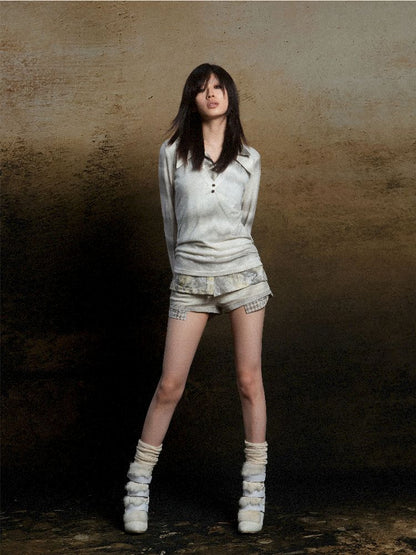 낮은 허리 반바지 2 개 레깅스 [S000011805]