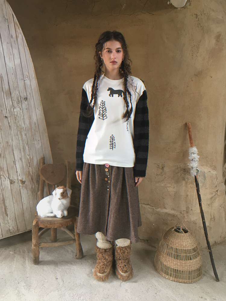 Striped Patchwork Pony Print T-Shirt【s0000014899】