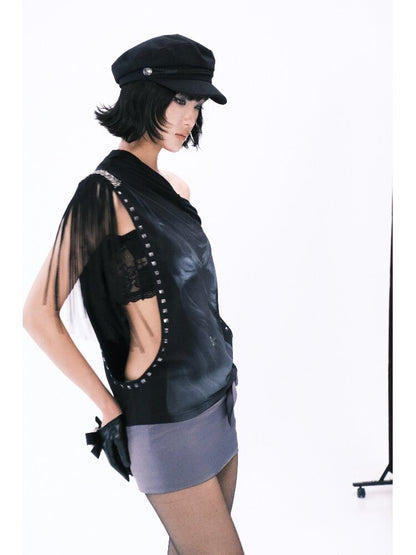 Asymmetrical Collar Fringe Print Set【s0000018475】