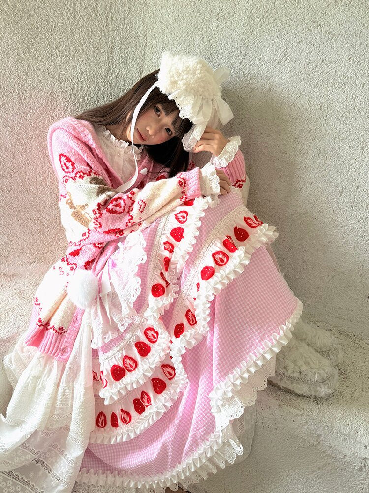 Cake Print Cut-Out Lace Bow Skirt【s0000018542】