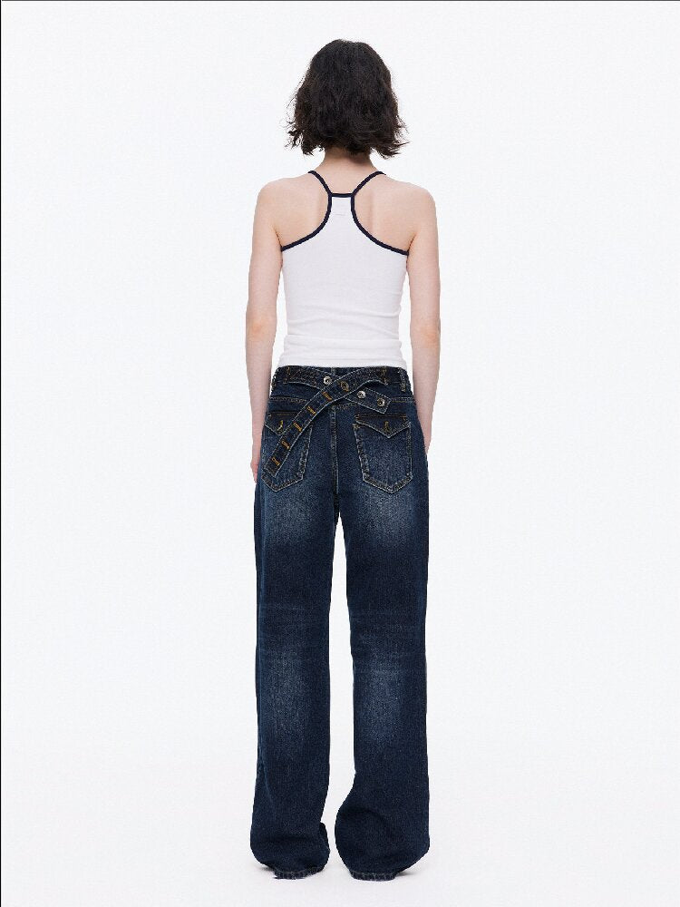 Cotton Lace Up Asymmetrical Jeans【s0000015925】