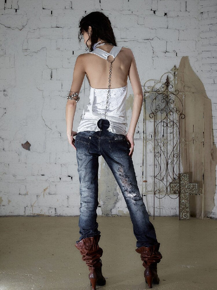 Sequins Fringed Diamond Halterneck Vest【s0000016987】