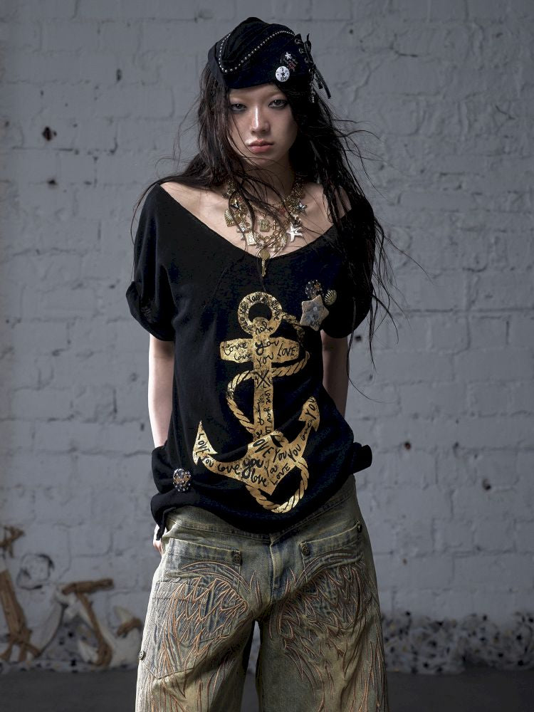 Large neckline loose-fitting T-shirt【s0000012799】