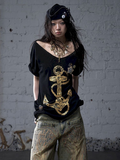 Large neckline loose-fitting T-shirt【s0000012799】