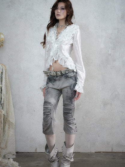 Wood Flange Waist-Cinching Shirt【s0000017986】