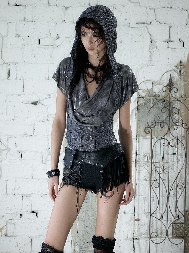 Chain Fringe Patchwork Denim Shorts【s0000016980】