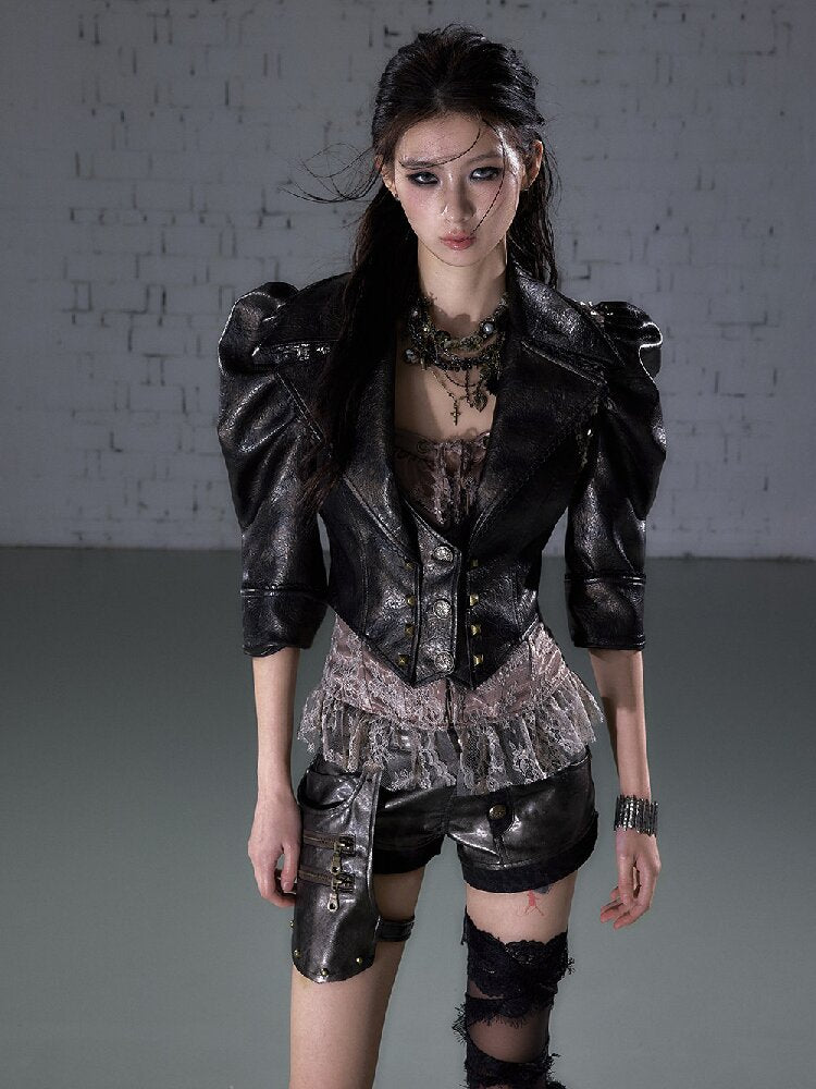 Rock Punk Large Lapel Leather Jacket【s0000015937】