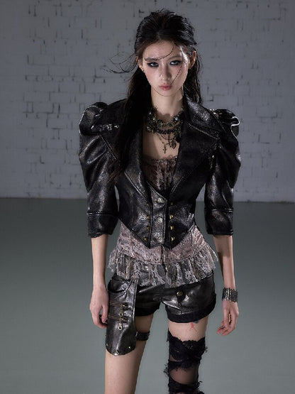 Rock Punk Large Lapel Leather Jacket【s0000015937】