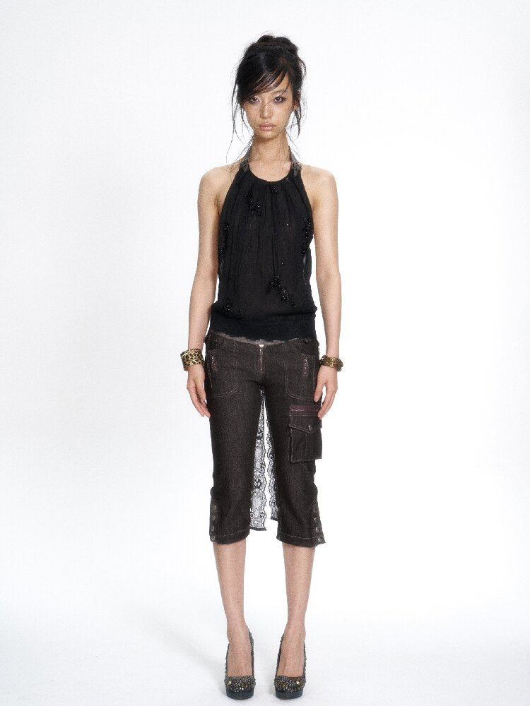 Chiffon Lace Embroidered Halter Top【s0000017659】