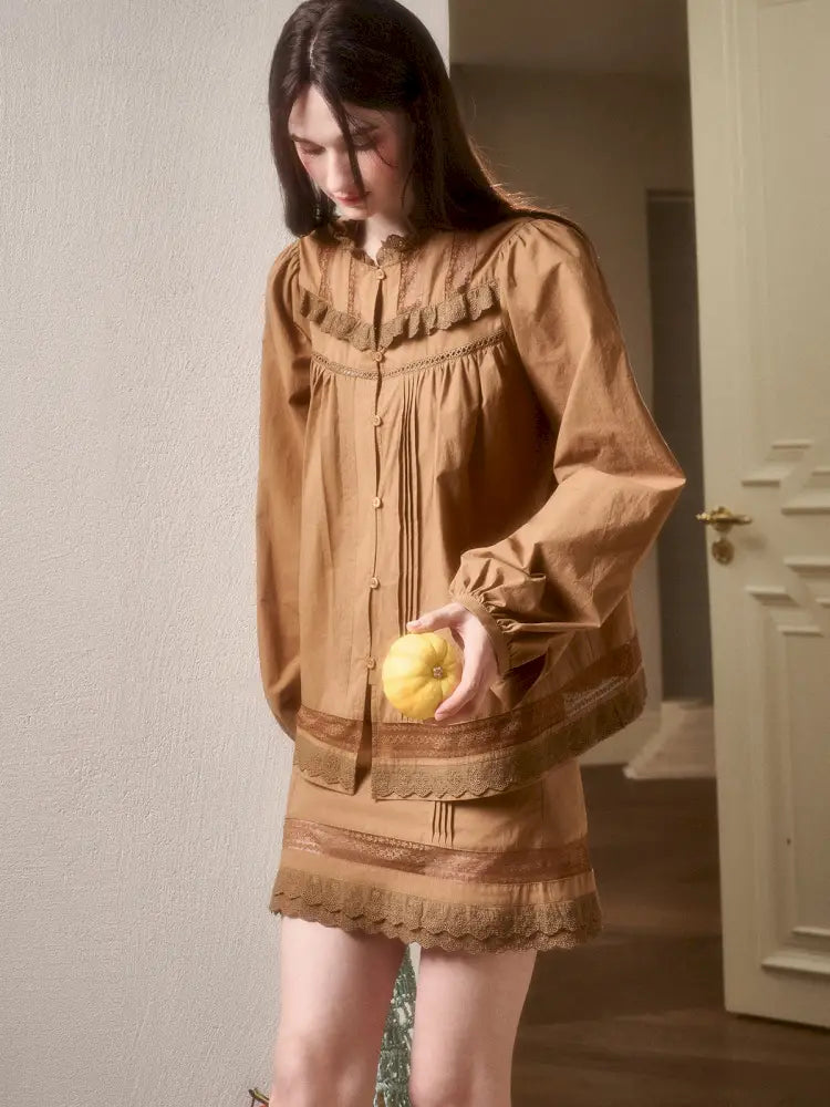 Natural Cotton Shirt Skirt Set【s0000014330】